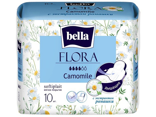Прокладки Bella Flora Camomile с крылышками, с экстрактом ромашки, дышащие 10шт