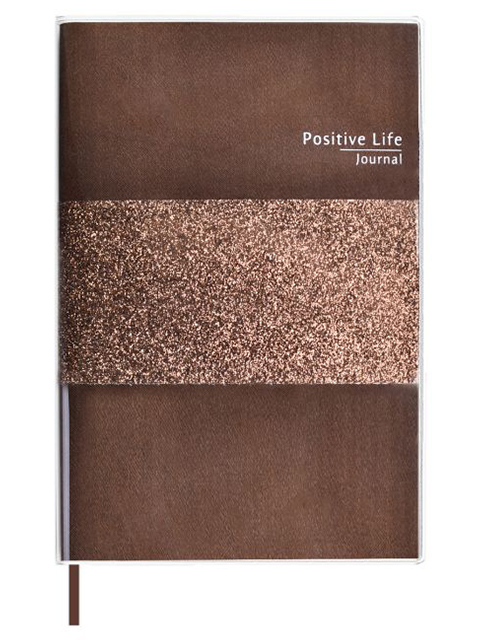 Записная книжка А6+ 96 листов Феникс+ "Мысли позитивно!" коричневый, прозрачный пвх, мягкий переплет