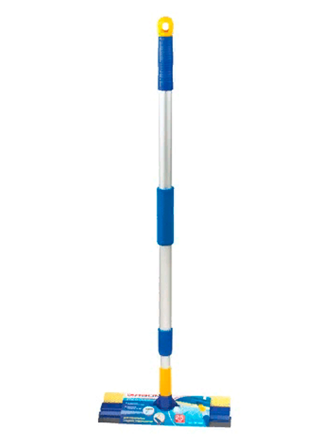 Стекломойка ЛАЙМА, алюминиевая телескопическая ручка 76-125 см, рабочая часть 25 см (стяжка, губка, ручка), для дома и офиса, 601493