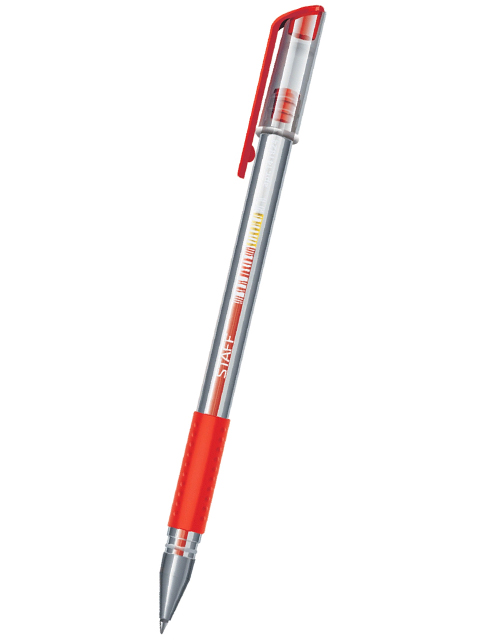 Ручка гелевая STAFF, корпус прозрачный, узел 0,5 мм, линия 0,35 мм, резиновый упор, красная, 141824