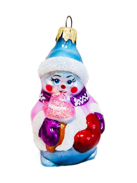 Елочное украшение фигурка "Снеговичок с мороженным" 10см, стекло, в подарочной упаковке