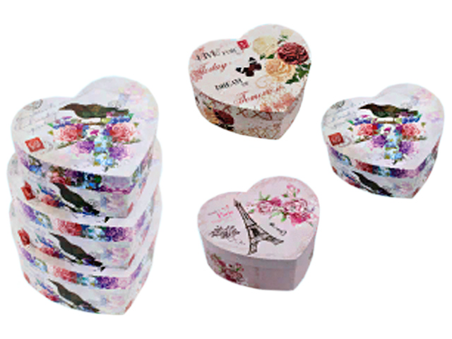 Набор коробок 3 в 1 "LOVE" в форме сердца, цветные, ассорти, с рисунком, 24*20,5*9,8 см