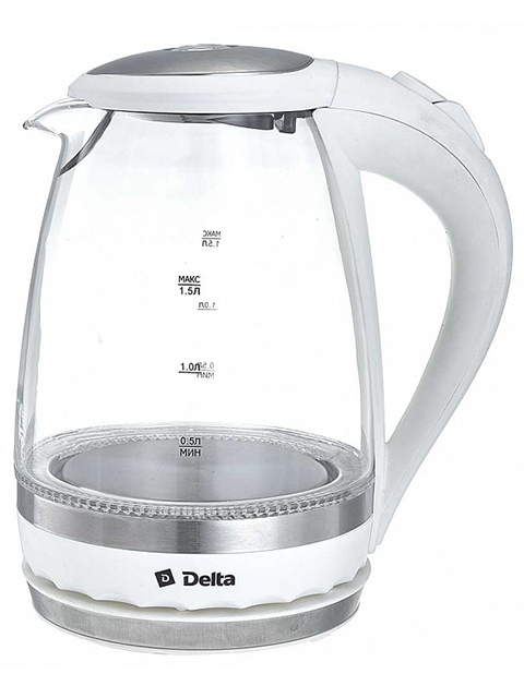 Чайник электрический Delta DL-1202, 1,5л, 2200 Вт, стекло