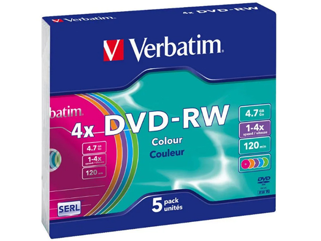 DVD-RW Verbatim 4.7Gb 4x Slim case Color 5шт