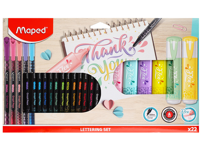 Набор для рисования Maped "Lettering Set" 16 капиллярных ручек 0,4мм, 6 текстовыделителей с гибким наконечником