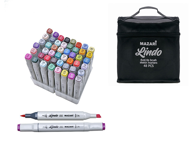Набор маркеров для скетчинга Mazari "Lindo", 1-8 мм, двусторонние, 48 цветов кистевидные