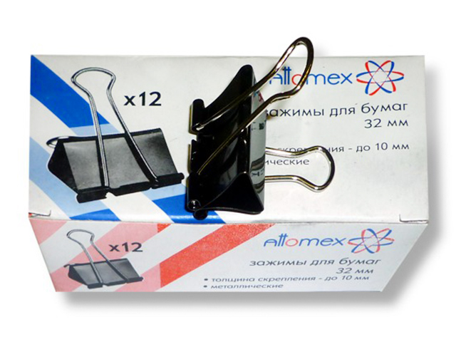 Зажим для бумаг Attomex 41 мм черный, 12 штук в упаковке