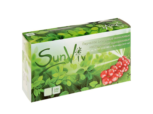 Перчатки виниловые SunViv одноразовые, нестерильные, размер XL, 50 пар (цена за упаковку)