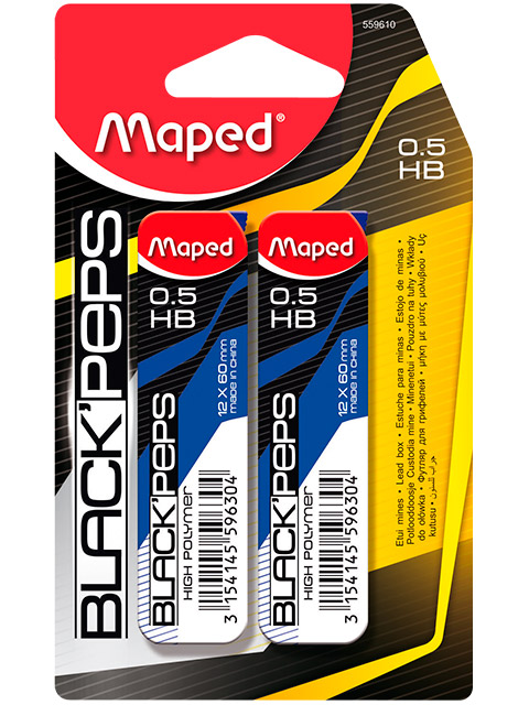 Грифели для автокарандашей MAPED "Black'Peps" НВ, 0,5 мм, 12х 2 шт, в блистере
