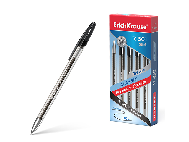 Ручка гелевая Erich Krause "Classic Gel Stick R-301" 0,5 мм, черная