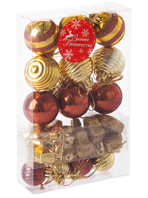 Набор елочных игрушек Шары Серпантин шоко (шары и звезды), 12 шт. в упаковке