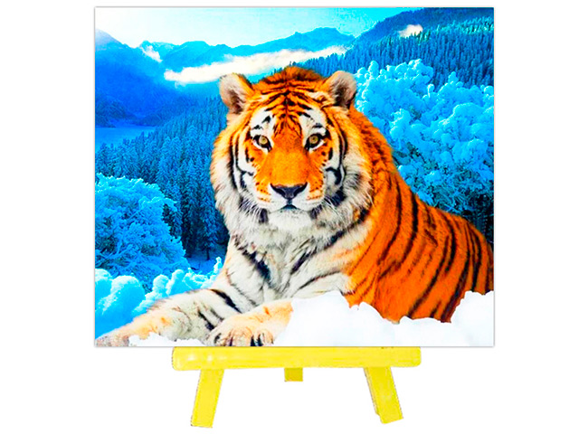 Набор для творчества Mazari "Алмазная мозаика. Тигр на снегу" 21х25 см, с мольбертом