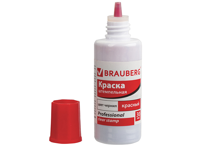 Штемпельная краска BRAUBERG Professional, 30 мл, красная, на водной основе