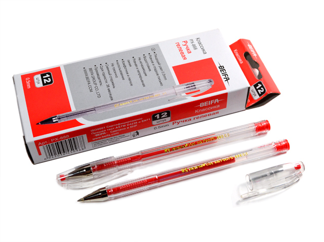 Ручка гелевая BIEFA "Классика" 0,5 мм, корпус прозрачный, красная