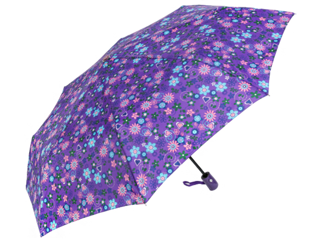 Зонт женский, автомат "Сердца и бабочки" d=49см, 8 спиц, фиолетовый