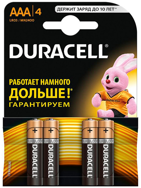 Батарейка щелочная (алкалиновая) (мизинчиковая) Duracell BASIC LR03-4BL (4 шт.) блистер, кор. (12 уп)