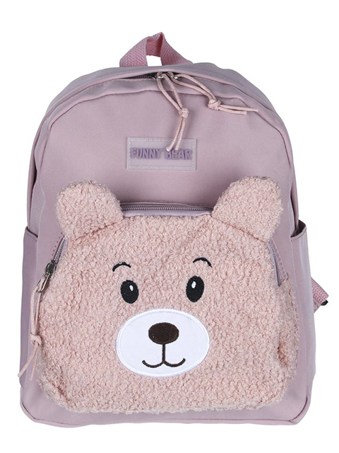 Рюкзак мини "Мишка" 30,5х24х10 см, 1 отделение, 2 кармана, значок, нейлон, плюш, розовый