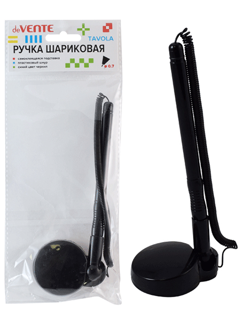 Ручка шариковая наст. "deVENTE. Tavola" 0,7 мм, с пластиковым шнуром, черный непрозрачный корпус, синяя