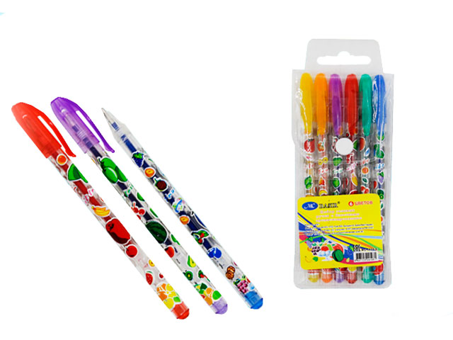 Набор гелевых ручек Basir "Фрукты" 6 цветов, ароматизированные с блестками