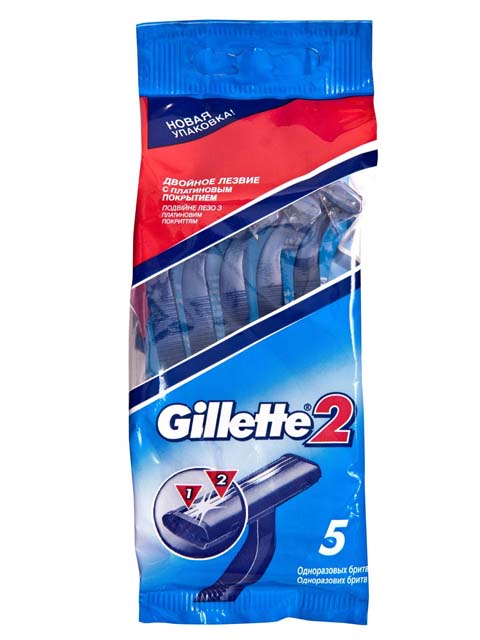 Станок "Gillette-2" 4+1 штука, одноразовый, в пакете (1/24)
