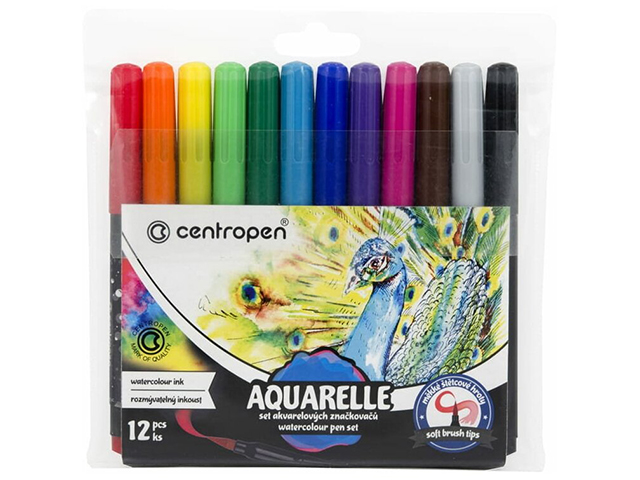 Набор акварельных маркеров Centropen "Aquarelle 8683" 12цветов, кистевые, 1-9мм, европодвес