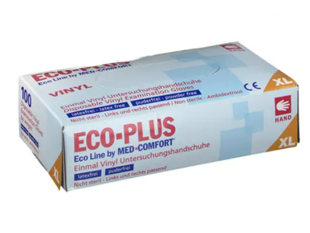 Перчатки виниловые VINIL "Eco-plus" одноразовые, неопудренные, размер XL, 50 пар (цена за упаковку)