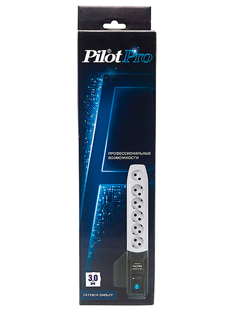 Сетевой фильтр Pilot Pro GP 3м (6 розеток) белый, в коробке
