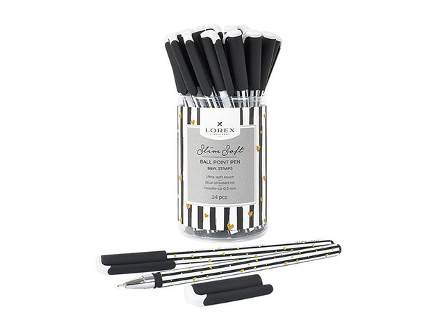 Ручка шариковая масляная LOREX "B&W. Straps" 0,5 мм, корпус прорезиненный белый/черный, синяя