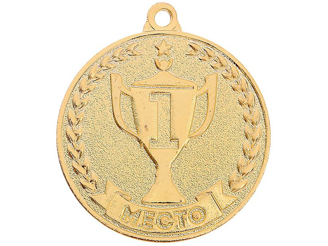 Медаль призовая "1 место" 073  3,5 см, металлическая, с колодкой триколор, на ленте, золото