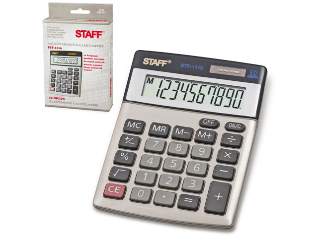Калькулятор STAFF настольный металлический STF-1110, 10 разрядов, двойное питание, 140х105 мм