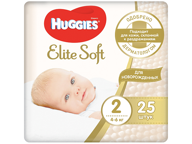 Подгузники HUGGIES Elite&Soft р-р 2, 4-6кг, 25шт