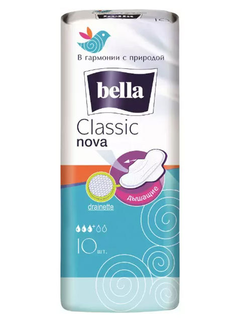Прокладки Bella Classic Nova с крылышками, дышащие 10 штук в упаковке