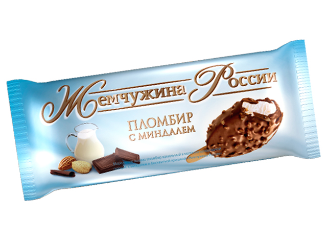 Мороженое "Жемчужина России", пломбир с миндалем в шок.гл 80гр.