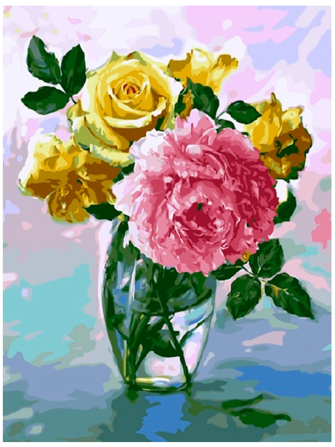 Картина по номерам Raduga "Желтая и розовая роза" 40*50см