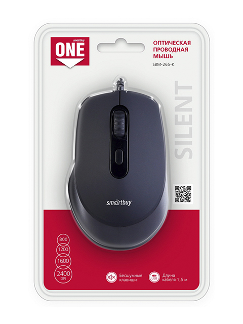 Мышь Smart Buy ONE 265-K, USB, беззвучная, черный, 4btn+Roll