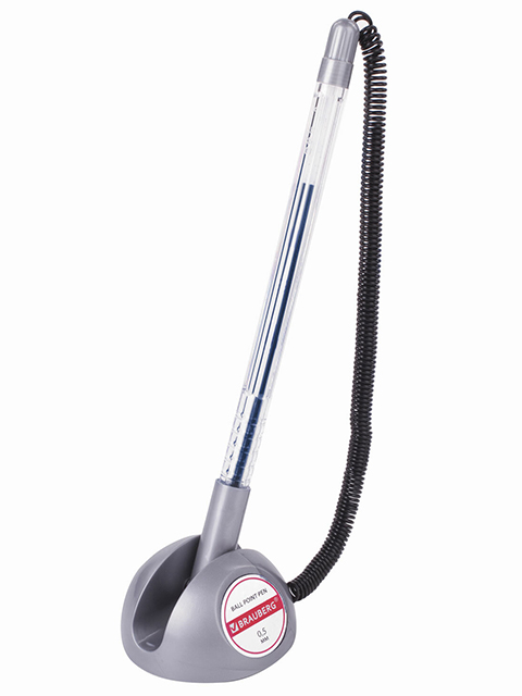 Ручка шариковая настольная BRAUBERG "Counter Pen", синяя, пружинка, корпус серебристый, 0,5мм