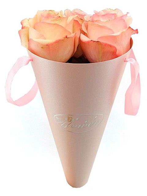 Конус для цветов бумажный 30х14 см, с лентой, розовый