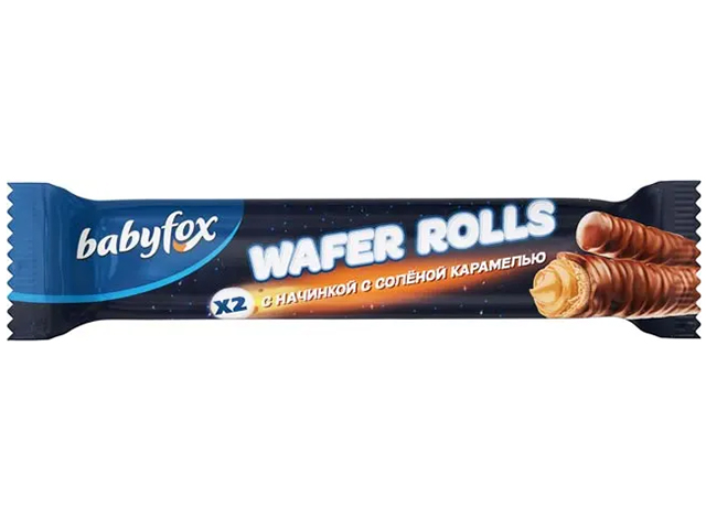 Вафельные трубочки "Babyfox Wafer Rolls" с начинкой соленая карамель
