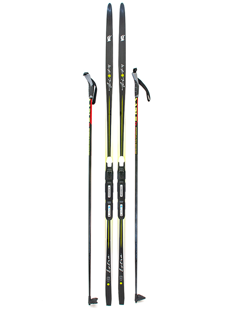 Лыжи STC Step (длина 160 см.) Snowmatic N3S+ палки 120см и крепление (с насечкой)