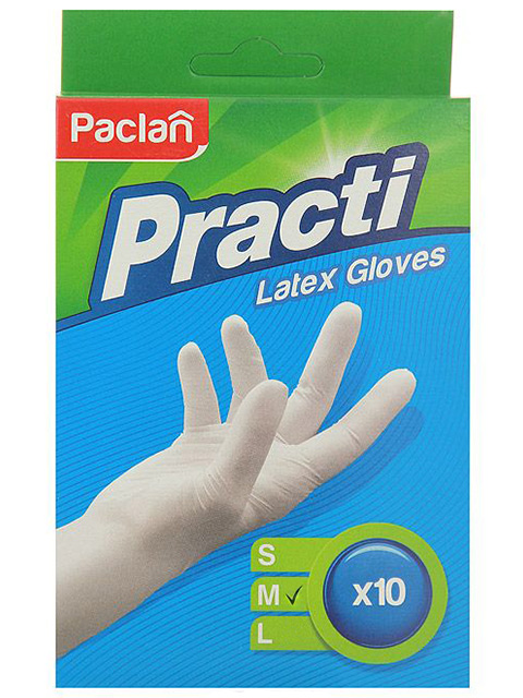 Перчатки хозяйственные латексные Paclan "Practi р-р M" 10 штук в упаковке
