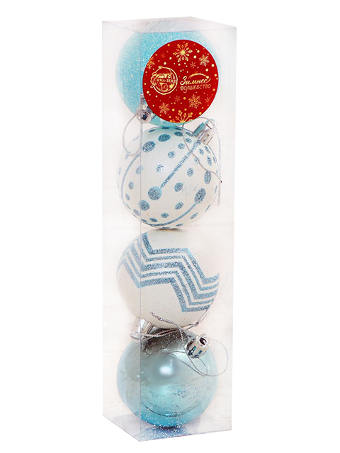 Набор елочных игрушек Шары "Рогнеда" бело-голубой, 6 см, пластик, 4 штуки в упаковке