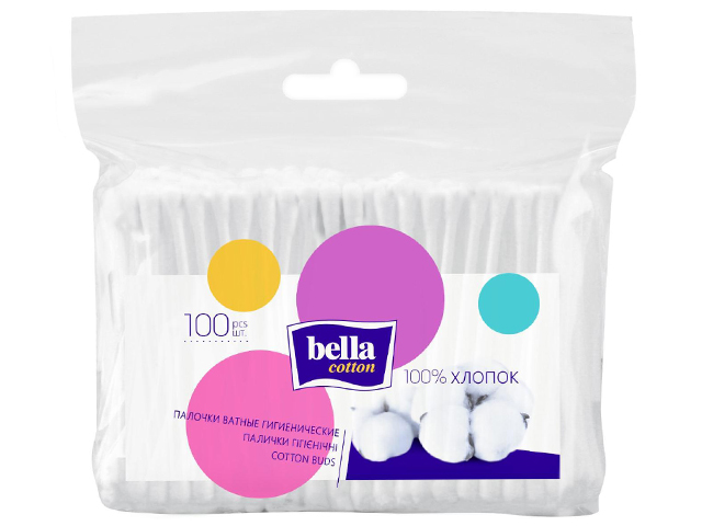 Ватные палочки Bella cotton, 100шт в п/э упаковке