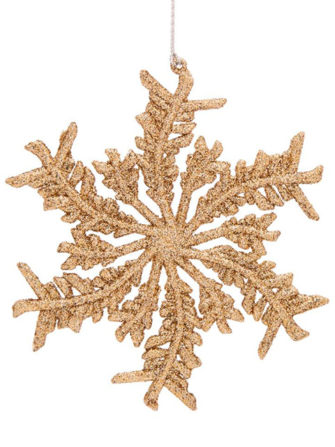 Новогоднее украшение "Снежинка золотая с блестками" 13,5х12х0,3 см, пластик