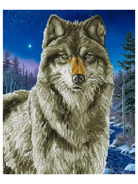Алмазная мозаика Рыжий кот "Ночной волк" 40х50 см, с подрамником, 11 цветов