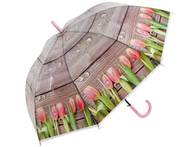 Зонт-трость женский полуавтомат "Цветы Тюльпаны" 8 спиц, d=48см, розовый