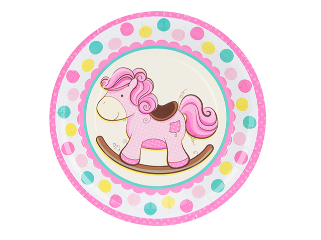 Тарелка бумажная Пати бум "Лошадка Малыш розовая" d-23 см, ламинированная, 6 штук в упак.