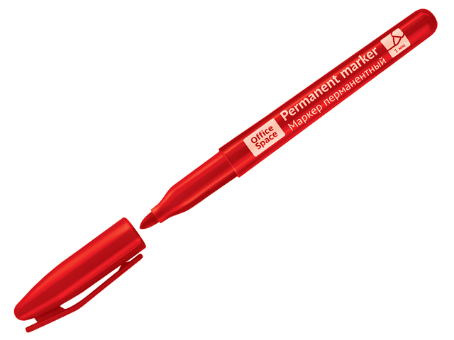 Маркер перманентный OfficeSpace, 1 мм, пулевидный, красный