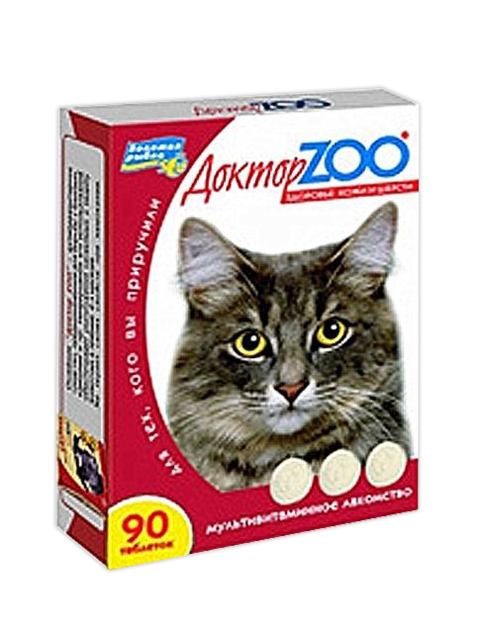 Доктор ZOO Мультивитаминное лакомство для кошек "Здоровье кожи и шерсти" 90табл.