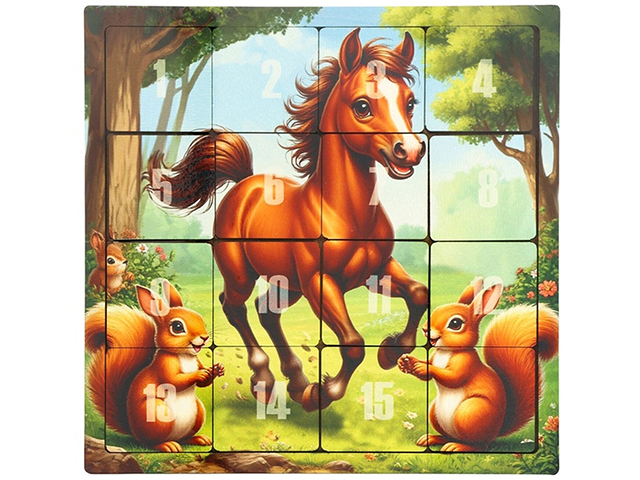 Головоломка "Пятнашки. Жеребенок с белочками" 