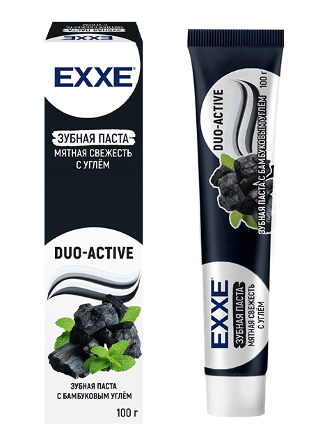 Зубная паста 100 мл EXXE "Duo-active" мятная свежесть с углём 100г